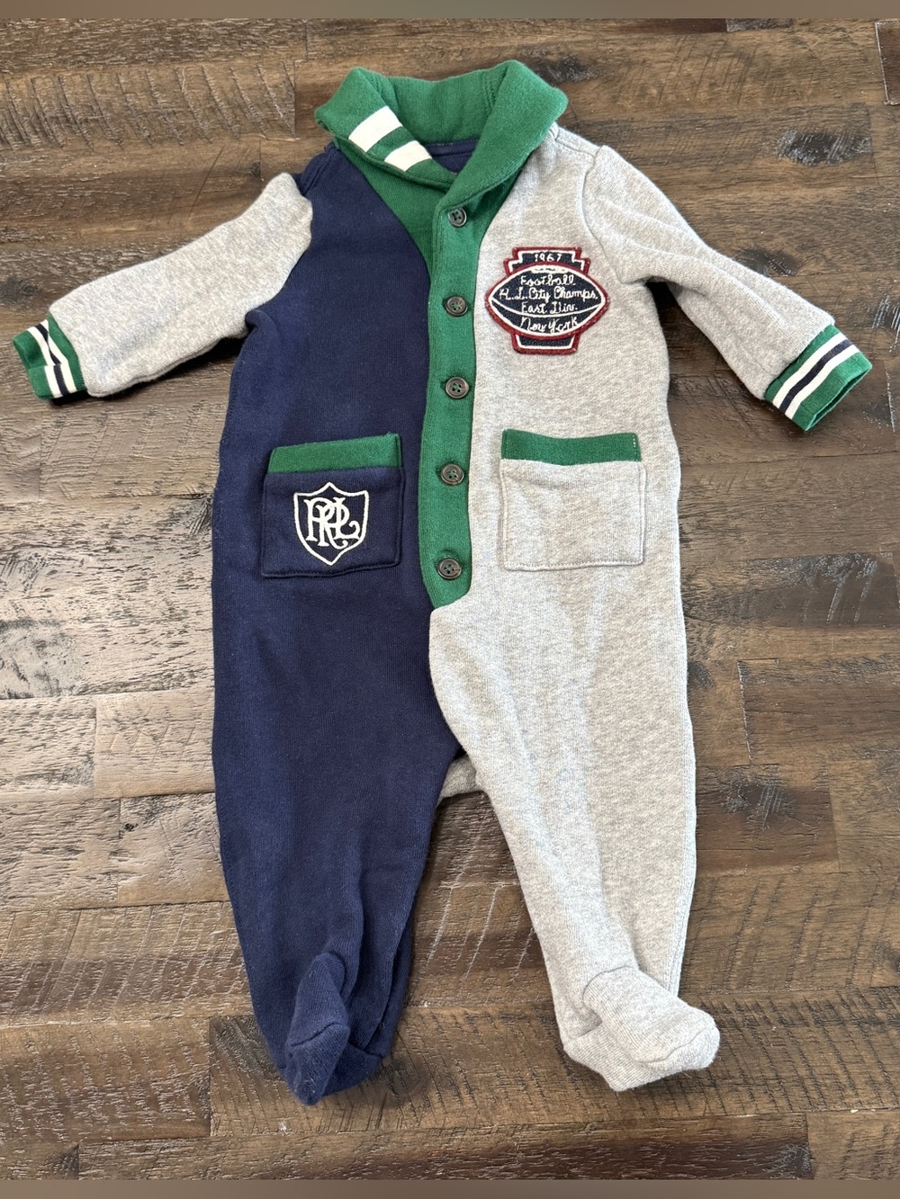3M Ralph Lauren Baby Boy Colorblock Fleece Footie Coverall, Varsity Football